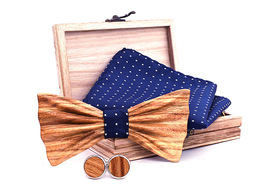 Elegant Wood bow tie set with matching wood cufflinks and pocket square ...